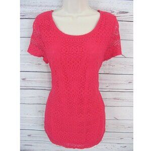 Leo and Nicole Women's Ladies' Lace Top Coral Pink US Size M Short Sleeve NWOT